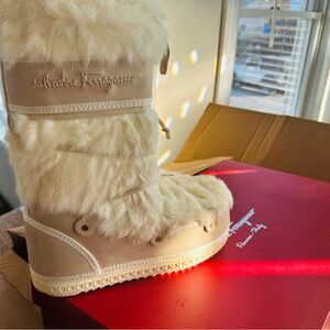 Salvatore Ferragamo Cream Fur Boots
